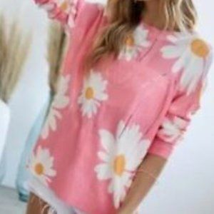 CUTE FUN OVERSIZED DROP SHOULDER DAISY SWEATER, Lightweight